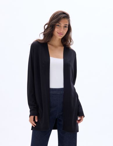Gilet long en maille fine - noir - celio - Modalova