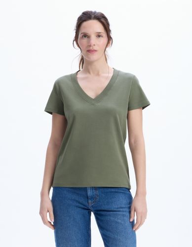 T-shirt en coton doux col V - kaki - celio - Modalova
