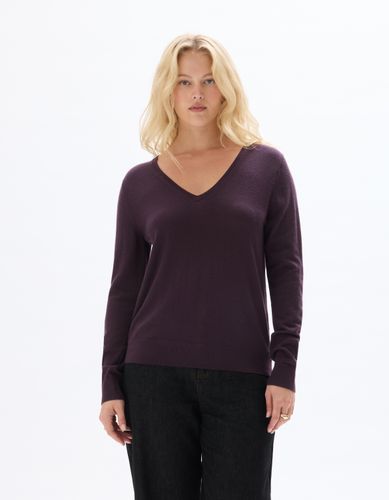 Pull 100% laine mérinos à col V - marron - celio - Modalova