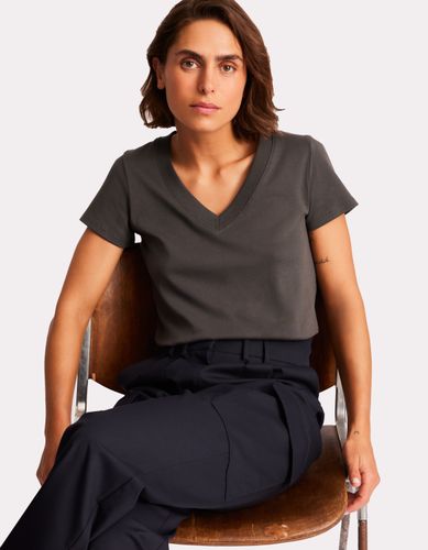 T-shirt en coton doux col V - gris - celio - Modalova