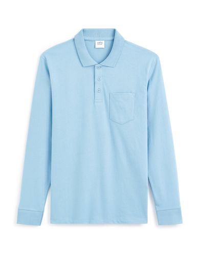 Polo jersey manches longues en coton - bleu - camaieu - Modalova