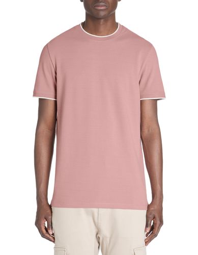 T-shirt straight col rayé en coton stretch - violet - camaieu - Modalova