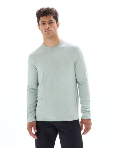 Pull col rond en coton mouliné - bleu clair - camaieu - Modalova