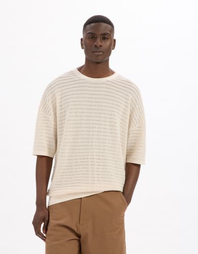 T-shirt boxy col rond en maille - beige - camaieu - Modalova