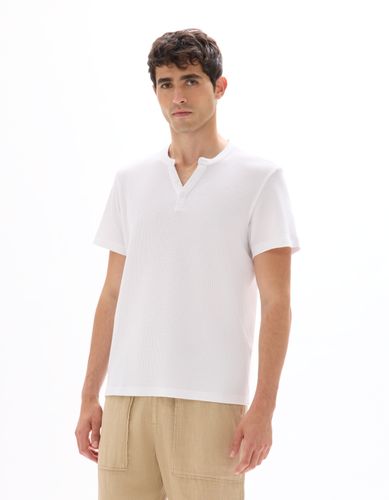 T-shirt regular col Henley gaufré 100% coton - camaieu - Modalova