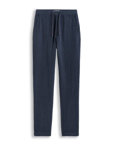 Pantalon gaze de coton - marine - camaieu - Modalova