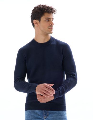 Pull col rond 100% coton - marine - camaieu - Modalova