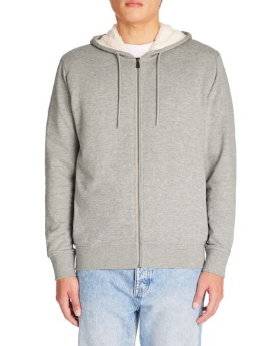 Sweat zippé à capuche coton mélangé - gris chiné - camaieu - Modalova