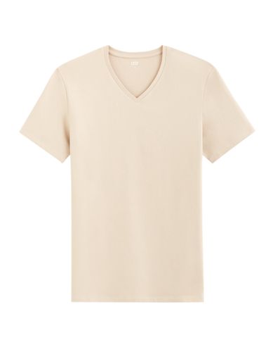 T-shirt slim col V en coton stretch - taupe - camaieu - Modalova