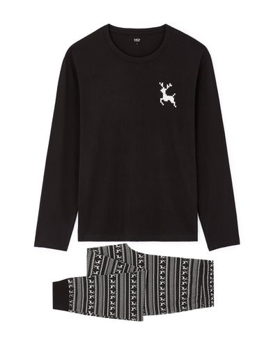 Pyjama long en coton - noir - camaieu - Modalova