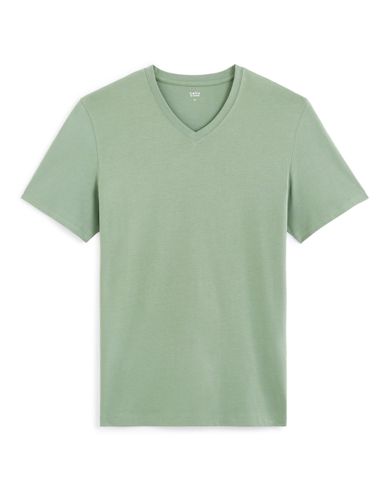 T-shirt straight col V 100% coton - vert minéral - camaieu - Modalova