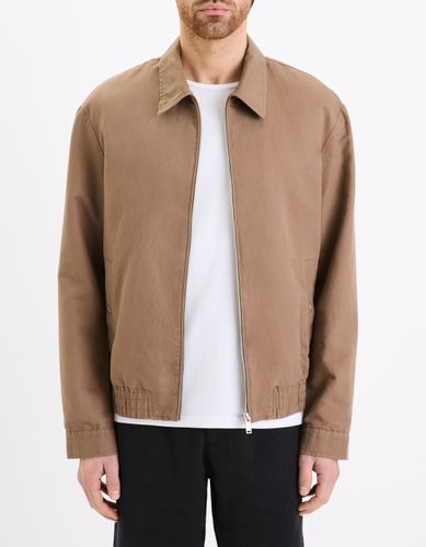 Blouson zippé en lin coton - taupe - camaieu - Modalova