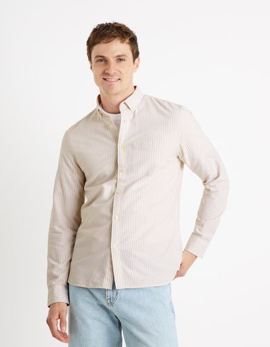Chemise oxford regular à rayures en coton - beige - camaieu - Modalova