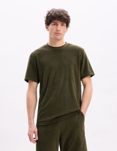 T-shirt boxy col rond éponge - kaki - camaieu - Modalova