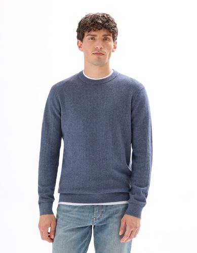 Pull col rond en meille chevrons 100 % coton - anthracite - camaieu - Modalova