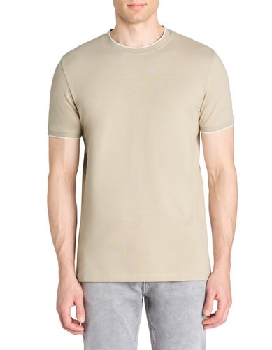 T-shirt straight col rayé en coton stretch - beige - camaieu - Modalova