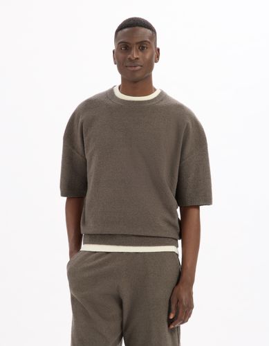 T-shirt boxy col rond en maille bouclée - taupe - camaieu - Modalova