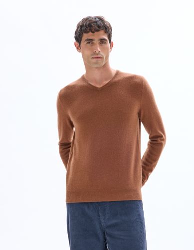 Pull 100% cachemire col V - marron - camaieu - Modalova