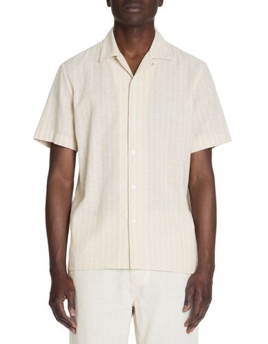 Chemisette regular rayée en lin et coton - beige - camaieu - Modalova