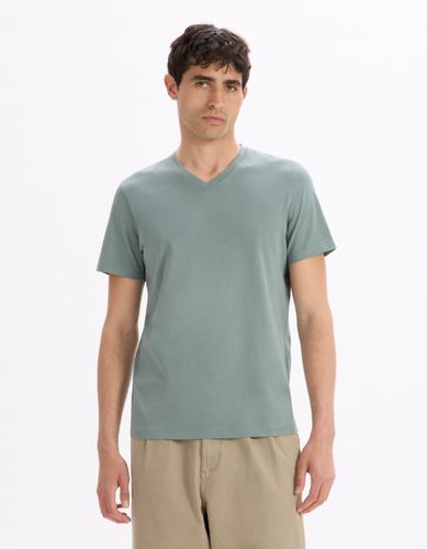 T-shirt regular col v 100% coton - camaieu - Modalova