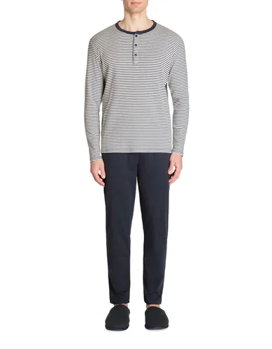 Pyjama long en coton stretch - marine - camaieu - Modalova
