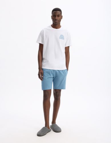 Pyjama long 100% coton - bleu - camaieu - Modalova