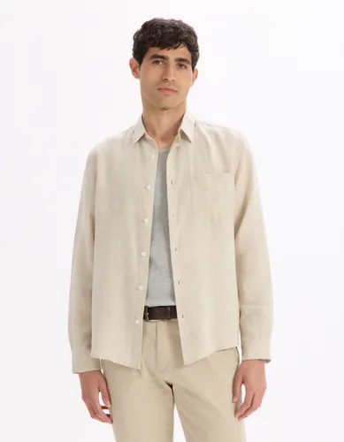 Chemise regular 100% lin - naturel - camaieu - Modalova