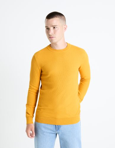 Pull col rond en coton - jaune - camaieu - Modalova