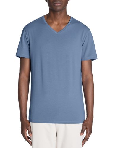 T-shirt slim col v en coton stretch - marine - camaieu - Modalova