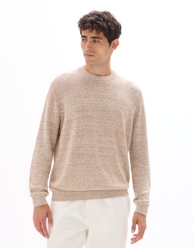 Pull col rond en lin mélangé bicolor - beige - camaieu - Modalova