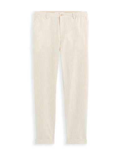 Pantalon rayé en lin et coton - ecru - camaieu - Modalova