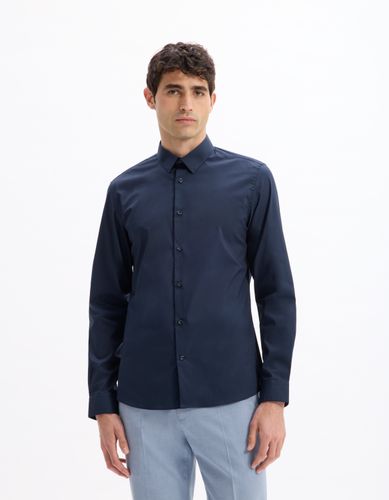 Chemise slim en coton stretch - marine - camaieu - Modalova