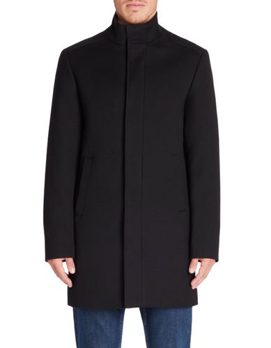Manteau long col officier - noir - camaieu - Modalova
