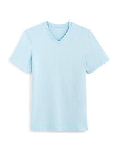 T-shirt straight col V 100% coton - bleu clair - camaieu - Modalova