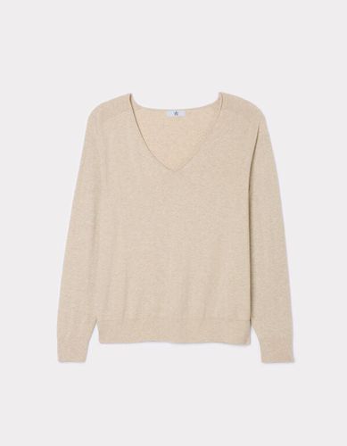 Pull doux à col V - beige clair - camaieu - Modalova