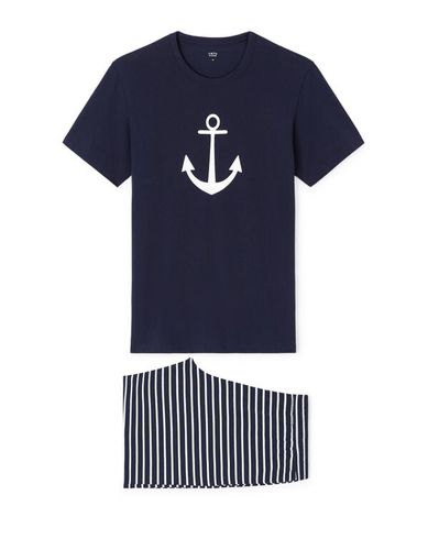 Pyjama court en coton - marine - celio - Modalova