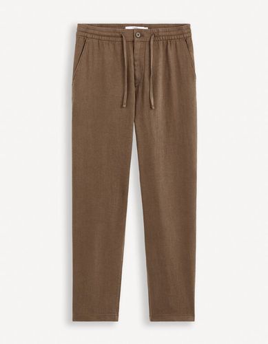 Pantalon chino en lin - marron - celio - Modalova