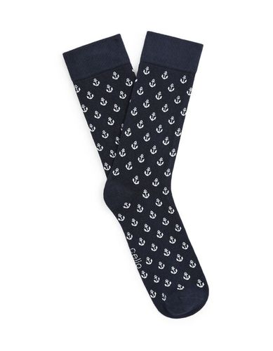 Chaussettes hautes motifs ancres - marine - camaieu - Modalova