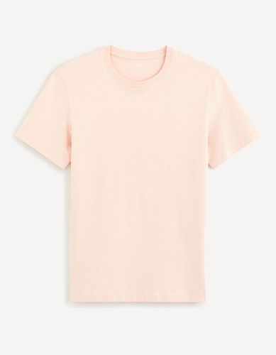 T-shirt col rond en coton - rose pàle - celio - Modalova