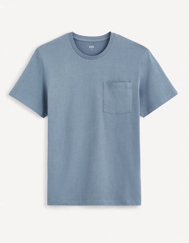 T-shirt col rond en coton - bleu - celio - Modalova