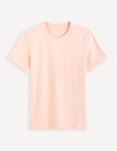 T-shirt col rond coton stretch - rose pâle - celio - Modalova