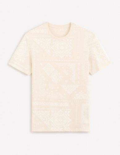 T-shirt col rond 100% coton - beige - celio - Modalova