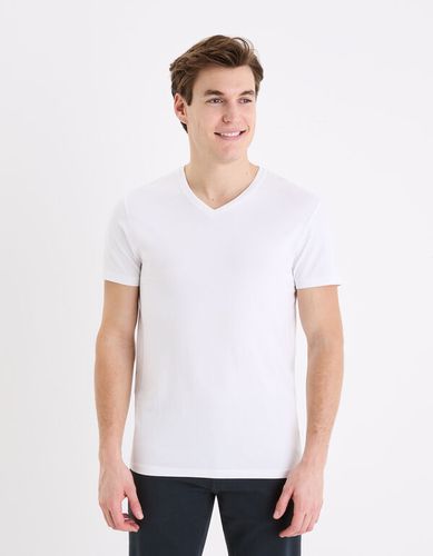 T-shirt col V slim stretch - blanc - celio - Modalova