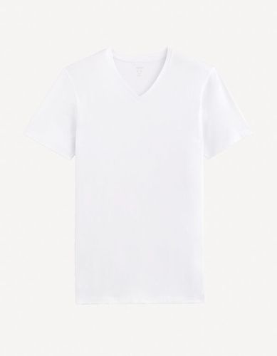 T-shirt col V coton stretch - blanc - celio - Modalova