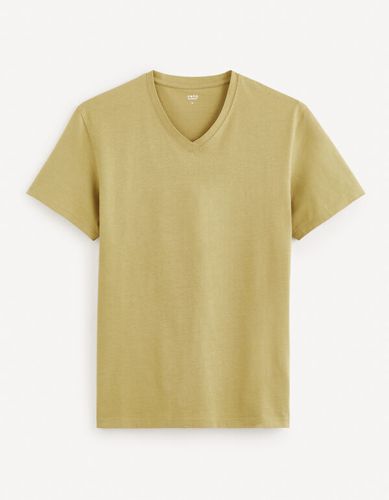 T-shirt col V 100% coton -kaki - celio - Modalova