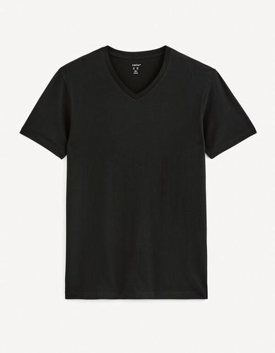 T-shirt col V coton stretch - noir - celio - Modalova
