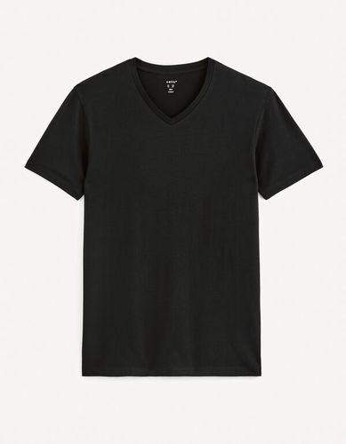 T-shirt col V slim stretch - noir - celio - Modalova