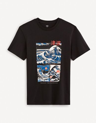 T-shirt à col rond en coton - noir - celio - Modalova