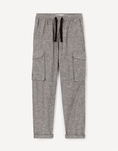 Pantalon cargo en lin et coton - gris - celio - Modalova