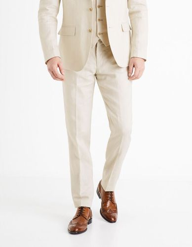 Pantalon de costume slim en lin - beige - celio - Modalova